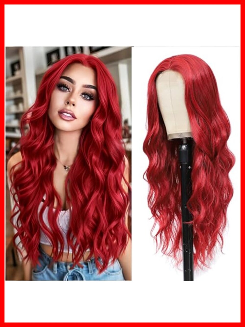 26 Inch Long Wavy Middle Part Lace Front Wig Heat Resistant
